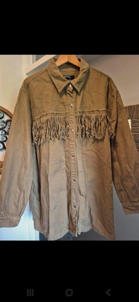 Kahki jack met franjes en studs MS Mode mt 52, Kleding | Heren, Jassen | Zomer, Zo goed als nieuw, Maat 52/54 (L), Groen, Ophalen of Verzenden