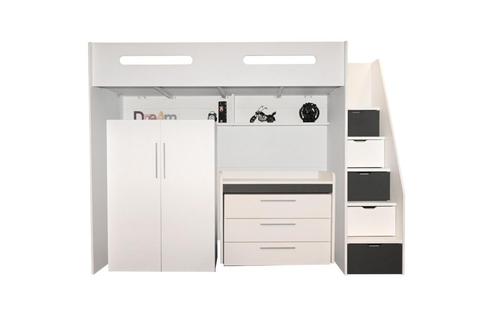 Options hoogslaper - 90x200 - Wit/antraciet (zelf samen te s, Huis en Inrichting, Slaapkamer | Stapelbedden en Hoogslapers
