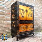 Vintage Chinese lakkast /  oosterse tv kast (goud / zwart), Antiek en Kunst, Antiek | Meubels | Kasten, Ophalen of Verzenden