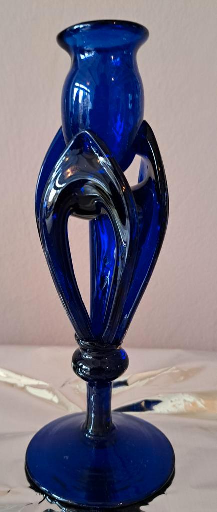 kobaltblauwe kandelaar, Antiek en Kunst, Antiek | Glas en Kristal, Ophalen of Verzenden