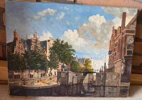 Abtiek schilderij Martelaarsgracht Amsterdam W.H. Aberson, Antiek en Kunst, Kunst | Schilderijen | Klassiek, Ophalen of Verzenden