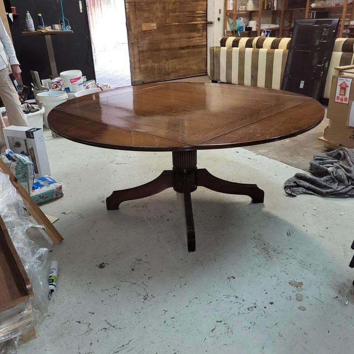 Ronde tafel (inklapbaar naar vierkant), Huis en Inrichting, Tafels | Eettafels, Gebruikt, 150 tot 200 cm, 150 tot 200 cm, Vijf personen of meer