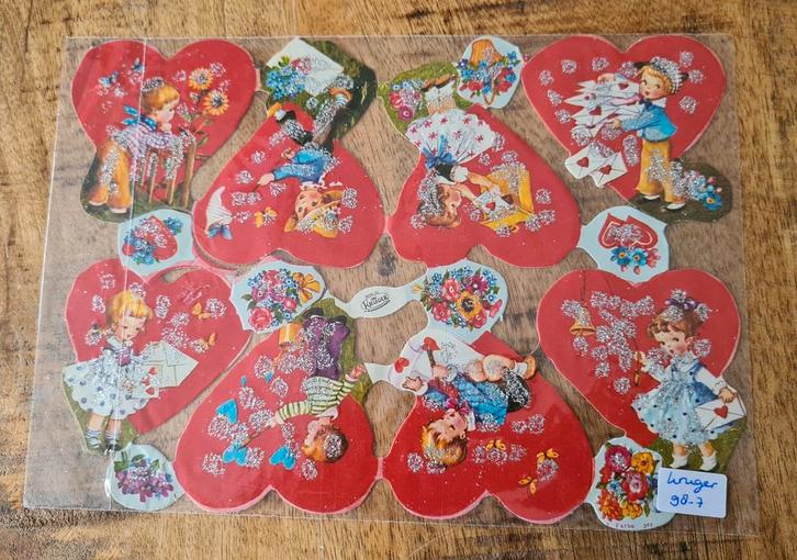 Oude Poezieplaatjes Kruger 98-7 met Glitters, Verzamelen, Poesieplaatjes, Ophalen of Verzenden