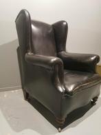 Vintage Engels leren fauteuil / oorfauteuil, Huis en Inrichting, Fauteuils, 75 tot 100 cm, Gebruikt, Ophalen of Verzenden, Hout