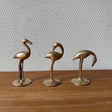 3 Vintage Messing Miniatuur Flamingo Beeldjes, Letterbak beschikbaar voor biedingen