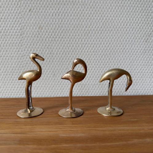 3 Vintage Messing Miniatuur Flamingo Beeldjes, Letterbak, Antiek en Kunst, Antiek | Koper en Brons, Koper, Ophalen of Verzenden