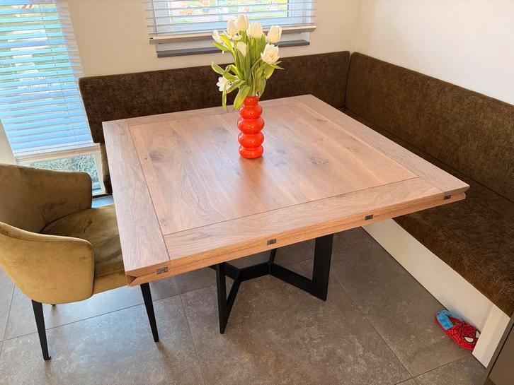 Omklapbare eettafel eikenlook 120sm | Zwart stalen onderstel, Huis en Inrichting, Tafels | Eettafels, Zo goed als nieuw, 100 tot 150 cm