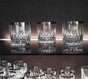 19 EXCLUSIEVE 24% LOODKRISTAL GLAZEN  / PLATINA RAND VINTAGE beschikbaar voor biedingen