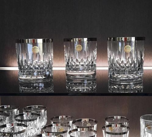 19 EXCLUSIEVE 24% LOODKRISTAL GLAZEN  / PLATINA RAND VINTAGE, Antiek en Kunst, Antiek | Glas en Kristal, Ophalen of Verzenden