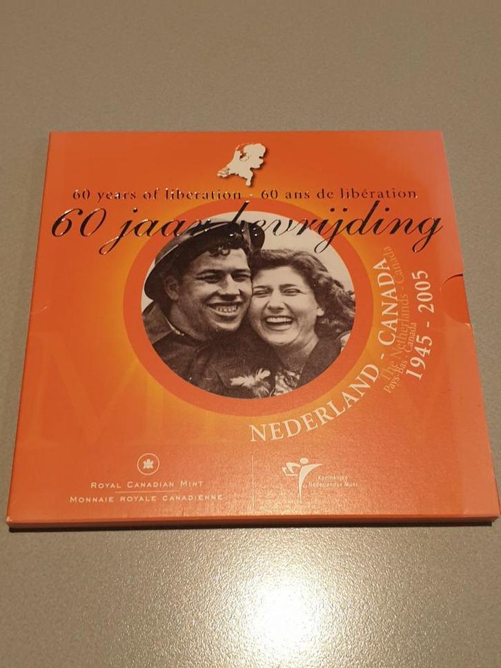 60 jaar bevrijding, incl 16.4 gr x 925 zilveren penning (K1), Postzegels en Munten, Munten | Nederland, Ophalen of Verzenden