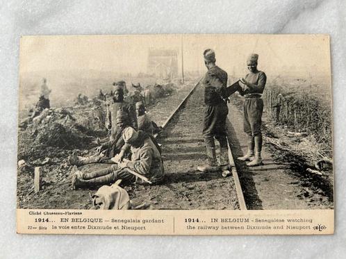 Wo1: ak senegalese op spoorlijn Dixmuide Nieuwpoort, Verzamelen, Militaria | Algemeen, Landmacht, Foto of Poster, Nederland, Ophalen of Verzenden