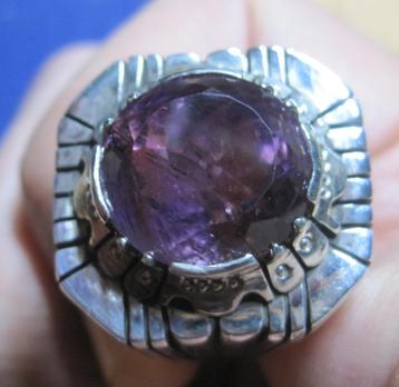 Amethist design zilver ring groot zegelring 32 gram maat 20 beschikbaar voor biedingen
