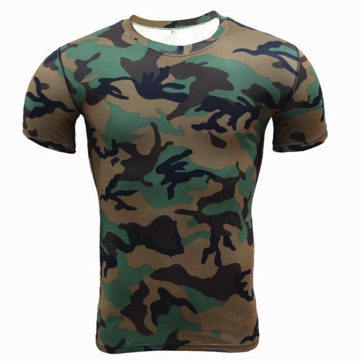 Heren camouflage compressie shirt fitness camo leger t-shirt, Kleding | Heren, T-shirts, Nieuw, Overige maten, Groen, Verzenden