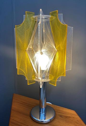 60 jaren Paul Secon tafel lamp verweven nylon GEEL plexiglas