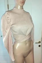 trui cropped lichtroze beige met pofmouwen XS-S, Verzenden, Nieuw, Maat 34 (XS) of kleiner, Roze