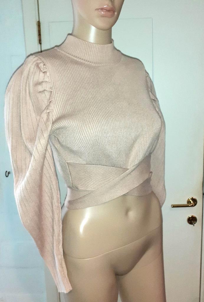 trui cropped lichtroze beige met pofmouwen XS-S, Kleding | Dames, Truien en Vesten, Nieuw, Maat 34 (XS) of kleiner, Roze, Verzenden