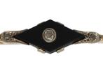 Art Deco diamant onyx 14k gouden staaf broche dames antiek