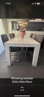 Hoogglans witte eettafel met 6 stoelen, Huis en Inrichting, Complete eetkamers, Ophalen, Gebruikt