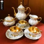 Gemerkt vintage mokka servies set theeservies wit goud
