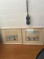 2 x Abraham Hulk aquarellen schilderij schepen, Ophalen of Verzenden, Zo goed als nieuw, Schilderij, Minder dan 50 cm