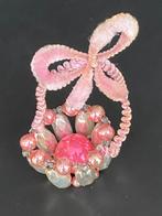 Vintage oude glazen korfje met chenille strik kerst 10 cm, Diversen, Kerst, Ophalen of Verzenden, Zo goed als nieuw