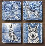 Tjechoslowaakse Wolfshond Delfts Blauw onderzetters + houder, Ophalen of Verzenden, Nieuw, Glas of Kopje