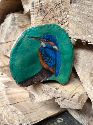 Handbeschilderde zwam met ijsvogel beschikbaar voor biedingen