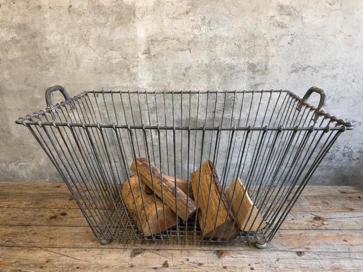 Grote vintage houtmand met handvatten | haardhout 76x50x40, Huis en Inrichting, Kachels, Gebruikt, Vrijstaand, Houtkachel, Hout
