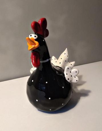 Zwarte haan/kip keramiek stippels - polkadot beschikbaar voor biedingen