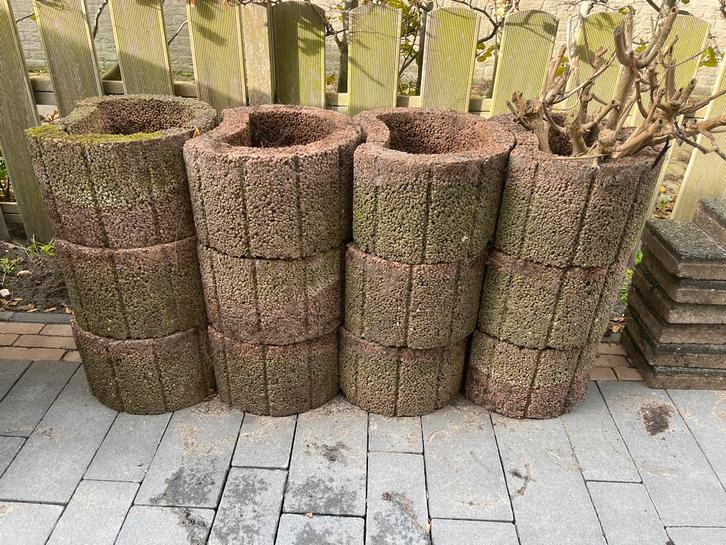 12 Bloembakken - Steen/Beton, Tuin en Terras, Bloembakken en Plantenbakken, Gebruikt, Beton, Binnen, 30 tot 60 cm, Minder dan 60 cm