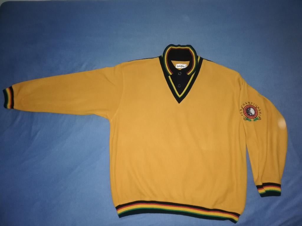 Carlo Colucci flees sweater red golden green, Maat 52/54 (L), Geel, Ophalen of Verzenden, Gedragen