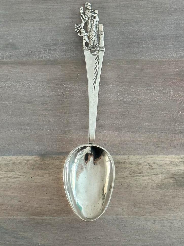 Zilveren gelegenheidslepel met platte steel. Petrus Rienstra, Antiek en Kunst, Antiek | Goud en Zilver, Zilver, Ophalen of Verzenden