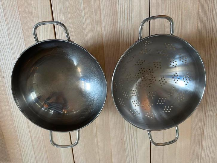 RVS vergiet en au-bain-marie pan, Huis en Inrichting, Keuken | Potten en Pannen, Zo goed als nieuw, Overige typen, Rvs, Ophalen of Verzenden