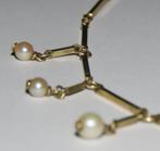 Gouden staafjes ketting met parels, Verzenden, Goud