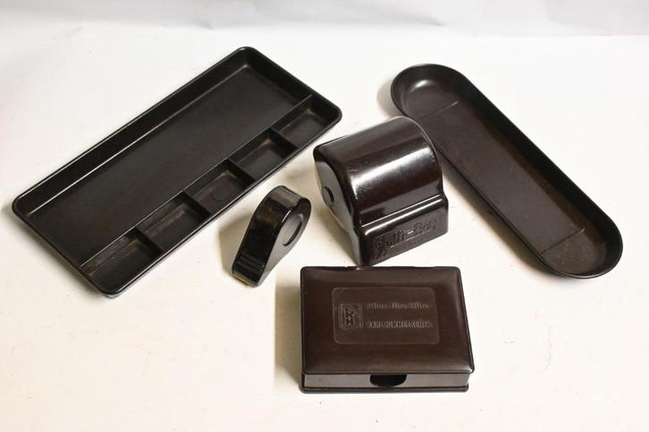 bakeliet bureau set pennen bak vloeipapier rol tape houder, Antiek en Kunst, Antiek | Gereedschap en Instrumenten, Ophalen of Verzenden