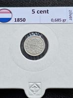 5 cent 1850 Willem 3 zilver, Postzegels en Munten, Munten | Nederland, Zilver, Ophalen of Verzenden, Koning Willem III, Losse munt