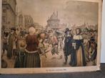 Oude schoolplaat - Op den Dam (1666), Antiek en Kunst, Antiek | Schoolplaten, Ophalen, Geschiedenis