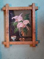 Stilleven van orchideeën op een vaas met brutalist lijst, Antiek en Kunst, Ophalen of Verzenden