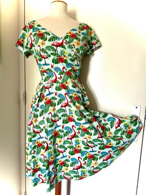 Jurk Lady Voluptuous Flamingo Lolita gothic blauw vintage L, Kleding | Dames, Jurken, Zo goed als nieuw, Roze, Verzenden