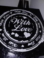 Canvasdoek 'With Love' - Zwart/Wit, Antiek en Kunst, Ophalen of Verzenden