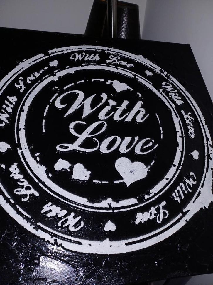 Canvasdoek 'With Love' - Zwart/Wit, Antiek en Kunst, Kunst | Schilderijen | Klassiek, Ophalen of Verzenden