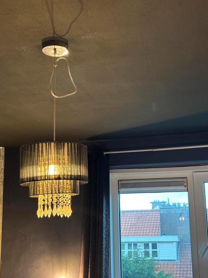 Zwarte IKEA lampenkap met kristallen, Huis en Inrichting, Lampen | Lampenkappen, Gebruikt, 25 tot 50 cm, Rond, Zwart, Ophalen
