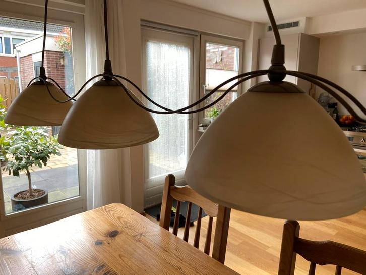 Klassieke Hanglamp Brons/Alabaster - Zeer Goed!, Huis en Inrichting, Lampen | Hanglampen, Zo goed als nieuw, 75 cm of meer, Metaal