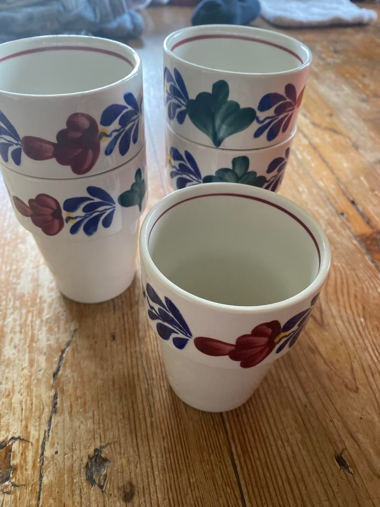 5 Melkbekers Boerenbont Servies, Gebruikt, Overige typen, Ophalen of Verzenden, Aardewerk