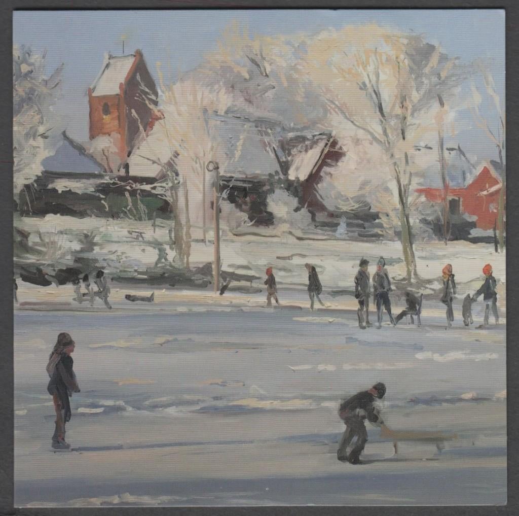 Schaatsen in Eastrum / Oostrum Kunst Gosse Koopmans Winter, Verzenden, 1980 tot heden, Gelopen, Friesland