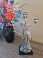 Zilverkleurige Kandelaar met Vogel, Huis en Inrichting, Ophalen of Verzenden