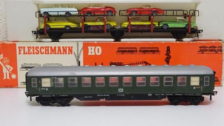 Fleischmann autotransporter + personenwagon, Hobby en Vrije tijd, Modeltreinen | H0, Gebruikt, Wagon, Gelijkstroom, Fleischmann