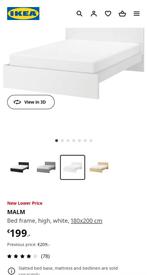 MALM Bed frame, high, white, 180x200 cm + more, Huis en Inrichting, Slaapkamer | Bedden, 180 cm, Wit, Zo goed als nieuw, Hout