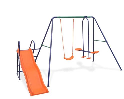 Schommelset met glijbaan en 3 zitjes oranje, Kinderen en Baby's, Speelgoed | Buiten | Speeltoestellen, Nieuw, Glijbaan, Schommel