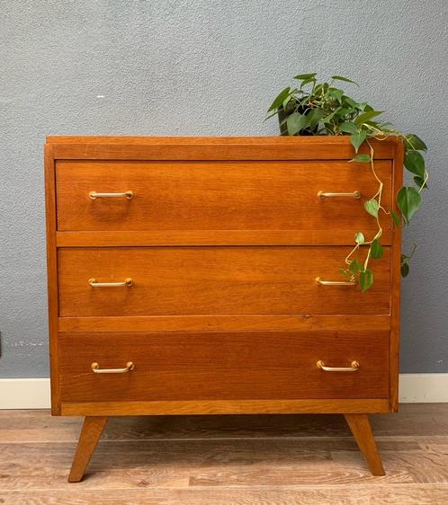 Hout ladekast 3 lades - vintage retro kast, Huis en Inrichting, Kasten | Ladekasten, Gebruikt, Minder dan 100 cm, 50 tot 100 cm